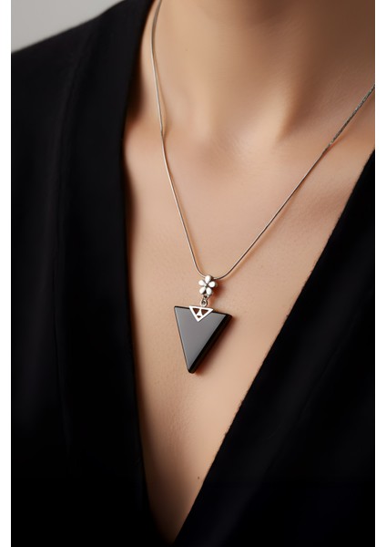 Oniks Taşlı Siyah Rodyum Kaplama 55 cm Gümüş Kolye fiyatları