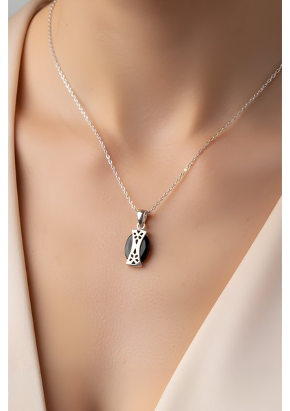 Oniks Taşlı 18 Ayar Beyaz Altın Kaplama 43 cm Gümüş Kolye fiyatları