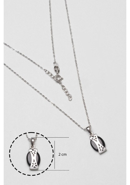 Oniks Taşlı 18 Ayar Beyaz Altın Kaplama 43 cm Gümüş Kolye modelleri