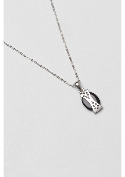 Oniks Taşlı 18 Ayar Beyaz Altın Kaplama 43 cm Gümüş Kolye indirimleri