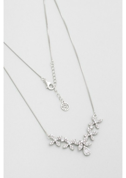 Zambak Zarafeti 18 Ayar Beyaz Altın Kaplama 45 cm Gümüş Kolye