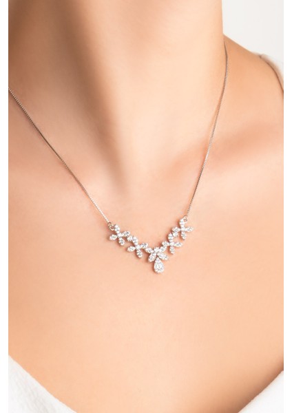 Zambak Zarafeti 18 Ayar Beyaz Altın Kaplama 45 cm Gümüş Kolye fiyatları