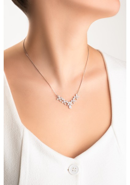 Zambak Zarafeti 18 Ayar Beyaz Altın Kaplama 45 cm Gümüş Kolye fırsatları