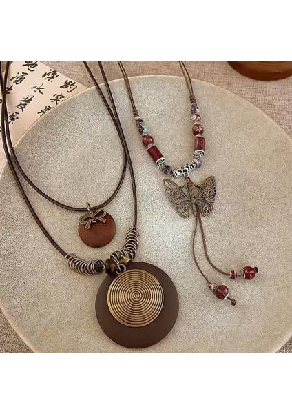 Yeni Çin Zen Uzun Bronz Tüy Kolye Vintage Bohem Etnik Tarzı Çift Jumper Giyim Uzun Aksesuarlar (Yurt Dışından)