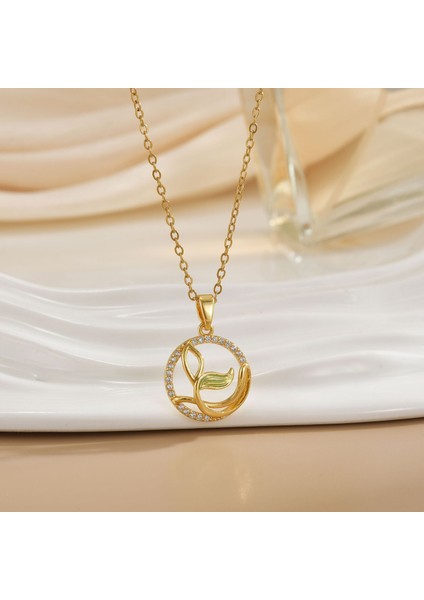 Yeni Avrupa ve Amerika Birleşik Devletleri Moda Lüks Niş Mücevher Deniz Dünyası Kolye Bakır Kaplama 18K Kolye Titanyum Çelik Zinciri (Yurt Dışından)