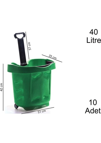 Tekerlekli Plastik Market Alışveriş El Sepeti 40 Litre Yeşil 10 Adet