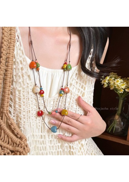 Yeni Retro Bohem Kolye Hong Kong Tadı Seramik Kolye Kolye Kadın Yeni Etnik Kolye Uzun Bölüm (Yurt Dışından)