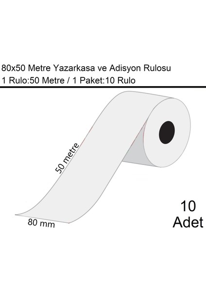 80x50 Metre Termal Yazarkasa ve Adisyon Rulosu 10 Adet
