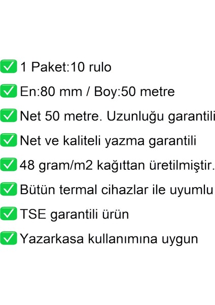 80x50 Metre Termal Yazarkasa ve Adisyon Rulosu 10 Adet fiyatları