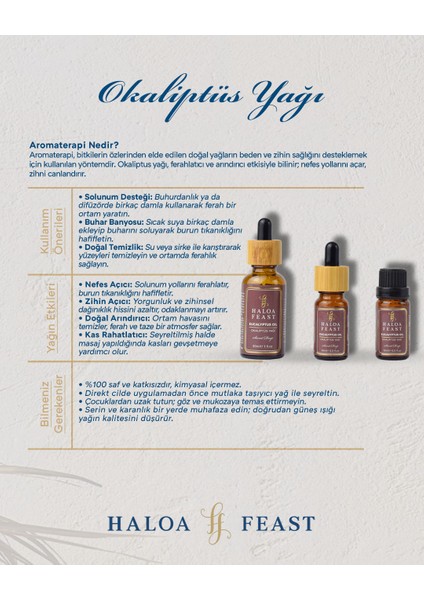Haloa Feast Okaliptus Yağı - Eucalyptus Essential Oil 10 ml 0,3 Fl.oz Akışlı Kapak fiyatları