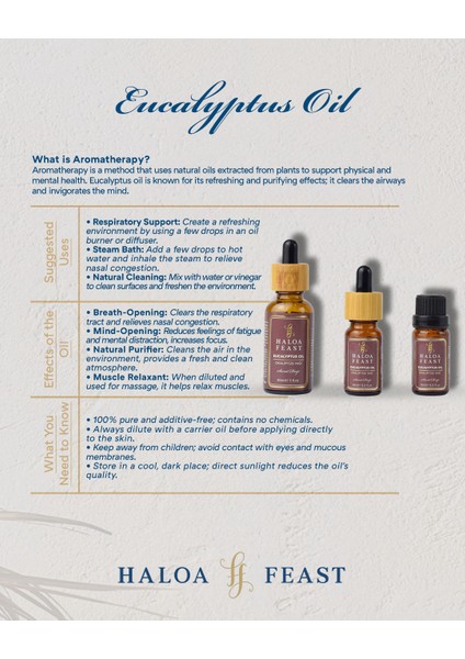 Haloa Feast Okaliptus Yağı - Eucalyptus Essential Oil 10 ml 0,3 Fl.oz Akışlı Kapak modelleri