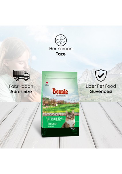 Bonnıe Kısırlaştırılmış Tavuklu Kedi Maması 1,5 kg modelleri