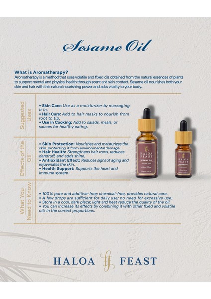 Haloa Feast Susam Yağı - Sesame Oil 10 ml 0,3 Fl.oz Akışlı Kapak modelleri