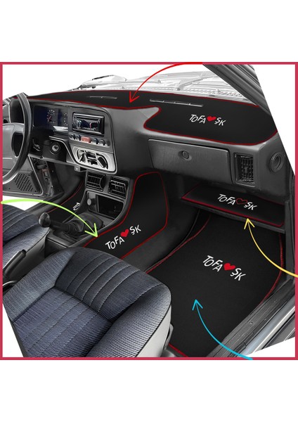 Tofaş Şahin Doğan Kartal Oto Paspas & Yüksek Torpido Halısı & Sehpa Örtüsü & Vites Konsol Koruması