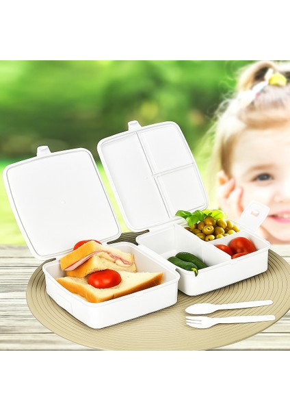 4 Bölmeli Lunchbox Beslenme Kutusu – Kaşık ve Çatallı, Geniş Hacimli