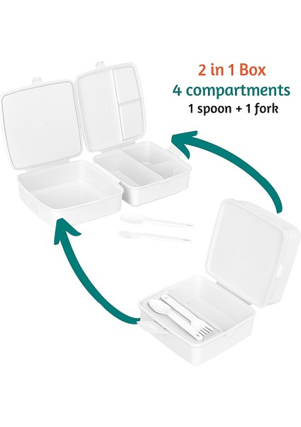 4 Bölmeli Lunchbox Beslenme Kutusu – Kaşık ve Çatallı, Geniş Hacimli fiyatları