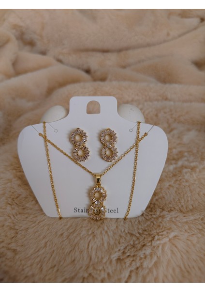 Zirkon Taşlı Sonsuzluk Sembolü Çelik Kolye & Küpe Seti modelleri