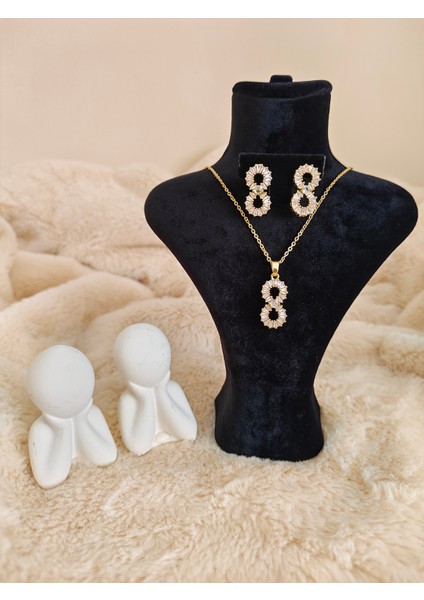 Zirkon Taşlı Sonsuzluk Sembolü Çelik Kolye & Küpe Seti fırsatları