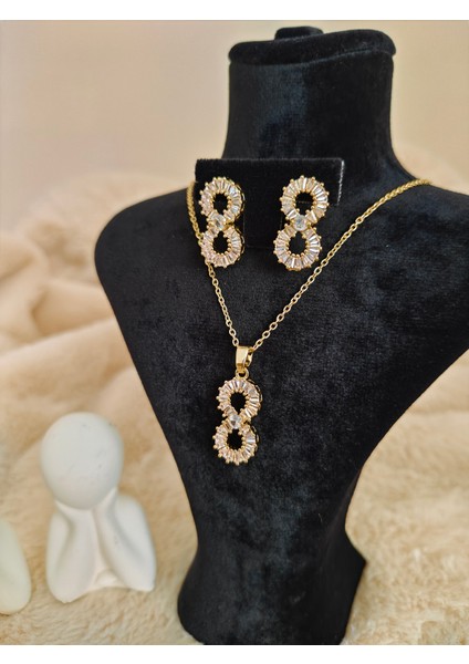 Zirkon Taşlı Sonsuzluk Sembolü Çelik Kolye & Küpe Seti indirimleri