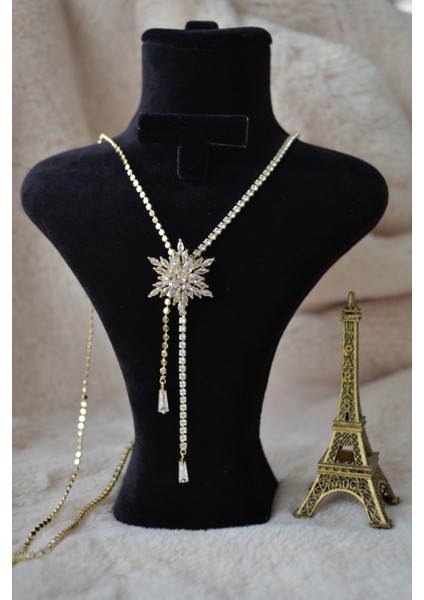 316L Çelik Zirkon Taşlı Yıldız Detaylı Asansör Kolye ( Ayna Hediyeli)