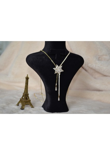 316L Çelik Zirkon Taşlı Yıldız Detaylı Asansör Kolye ( Ayna Hediyeli)