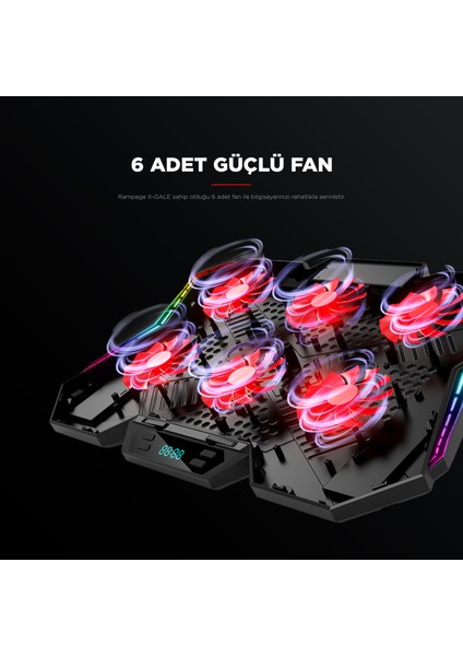 AD-RX44 X-GALE 6 Fanlı 12 RGB Işık Modlu 7 Kademe Standlı LCD Göstergeli Notebook Soğutucu fırsatları