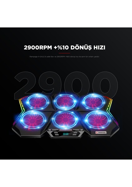 AD-RX44 X-GALE 6 Fanlı 12 RGB Işık Modlu 7 Kademe Standlı LCD Göstergeli Notebook Soğutucu indirimleri