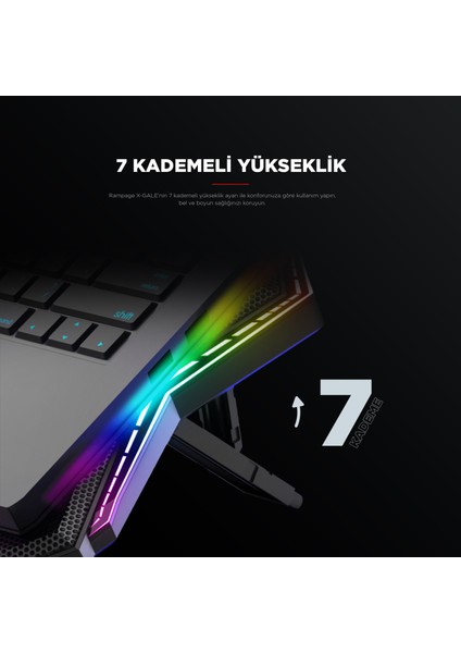 AD-RX44 X-GALE 6 Fanlı 12 RGB Işık Modlu 7 Kademe Standlı LCD Göstergeli Notebook Soğutucu