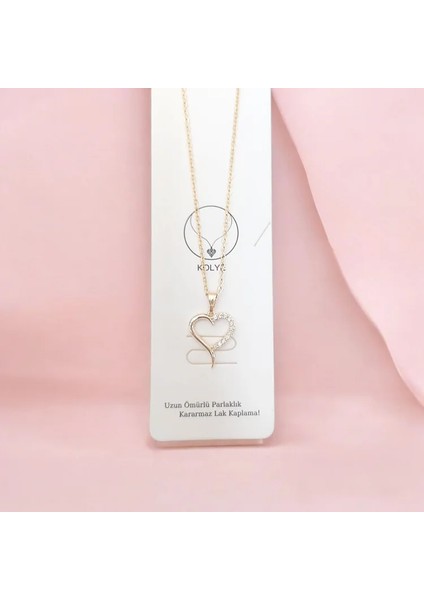 Kadın Kolye – Gold Kaplama Beyaz Zirkon Taşlı Kalp Kolye, Kararmaz Çelik fiyatları