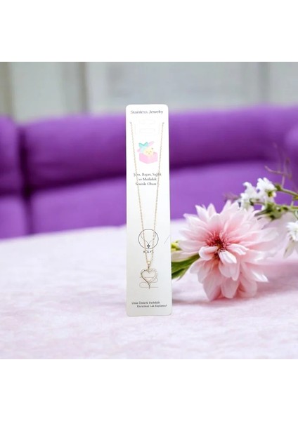 Kadın Kolye – Gold Kaplama Beyaz Zirkon Taşlı Kalp Kolye, Kararmaz Çelik fırsatları