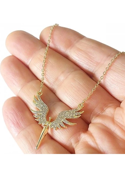 Kadın Kolye – Anka Kuşu Tasarımlı Zirkon Taşlı Altın Kaplama, Kararmaz Çelik