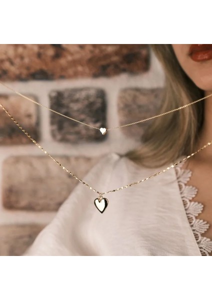Kadın Kolye – Çelik Kalp Tasarımlı Ikili Kolye, Altın Kaplama Paslanmaz Çelik Tasarım modelleri