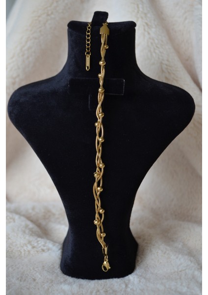 Çelik Saç Örgülü Gold Bileklik