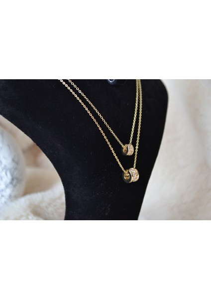 3'lü Yuvarlak Gold Çelik Kolye modelleri