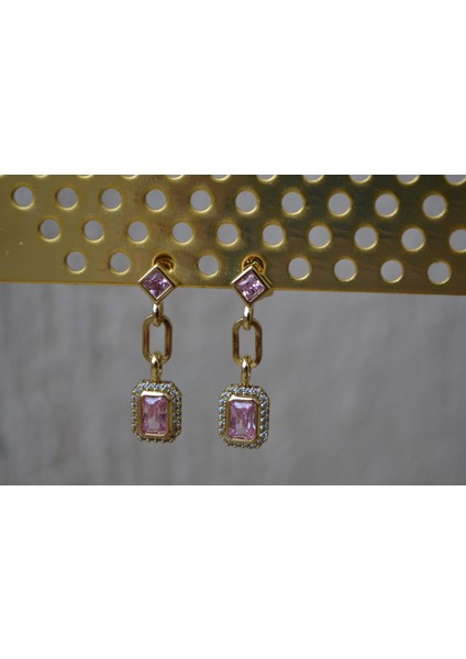 Zarif Pembe Taşlı Gold Çelik Küpe fiyatları