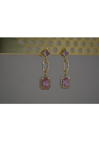 Zarif Pembe Taşlı Gold Çelik Küpe modelleri