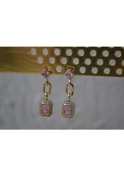 Zarif Pembe Taşlı Gold Çelik Küpe indirimleri