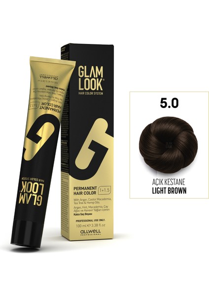 Kalıcı Saç Boyası | 5.0 Açık Kestane | 100 ml | Koruyucu, nemlendirici, besleyici yağlar, düşük amonyak seviyesi, profesyonel 79 renk