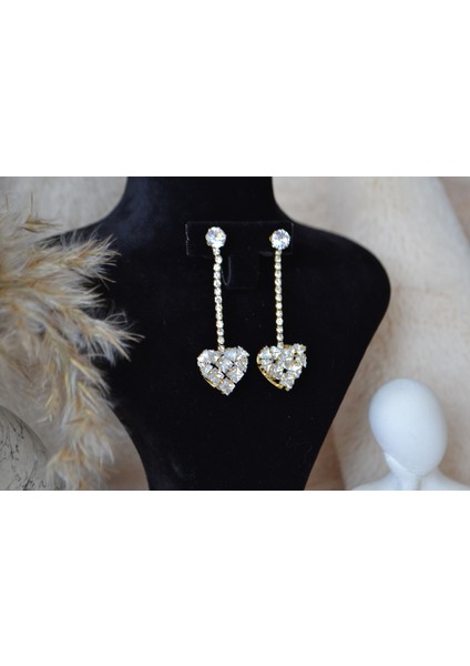 Zarif Zirkon Taşlı Uzun Kalp Küpe