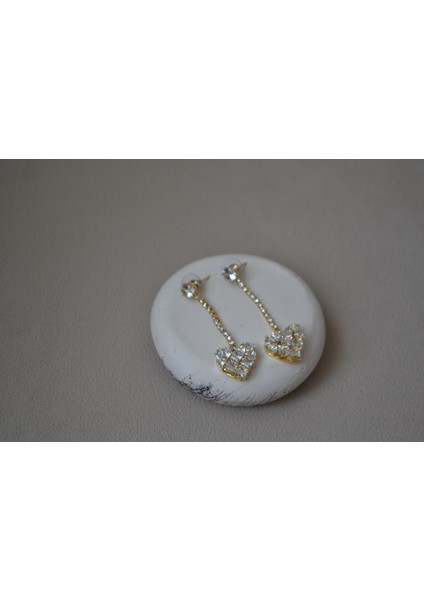 Zarif Zirkon Taşlı Uzun Kalp Küpe indirimleri