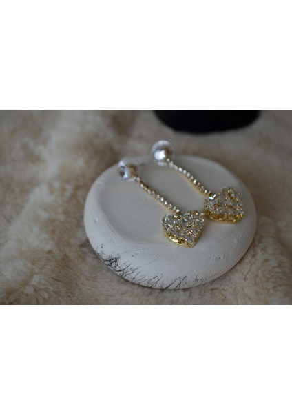 Zarif Zirkon Taşlı Uzun Kalp Küpe