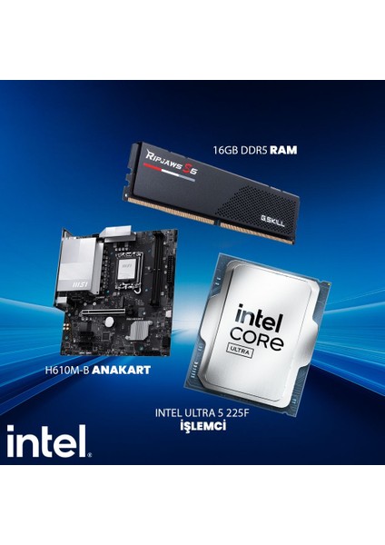 Oem Intel Ultra 5 225F Işlemci + H810M-B Anakart + 16GB Ddr5 Ram Oyun Bundle