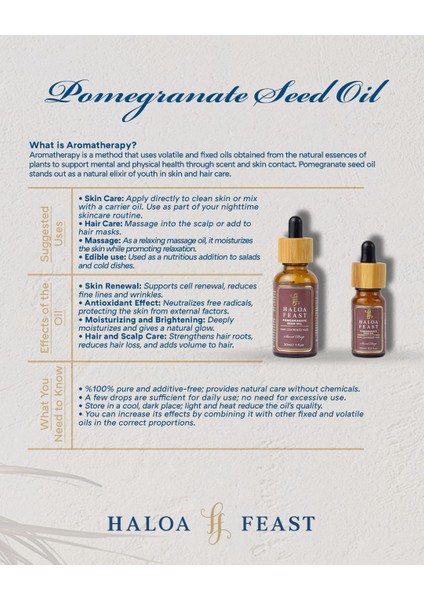 Haloa Feast Nar Çekirdeği Yağı - Pomegranate Seed Oil 10 ml 0,3 Fl.oz Akışlı Kapak modelleri