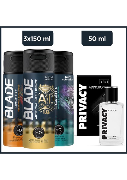 Addiction Men Edt 50 ml & Blade Black Alpha , Star Night, Artificial Intelligence 1.0 3X150 ml