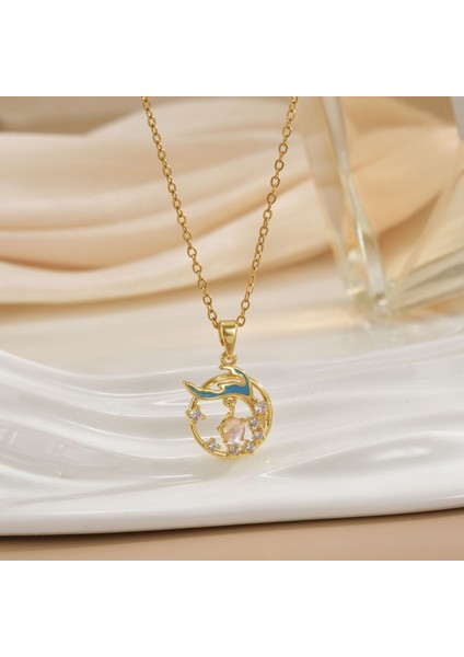 Yeni Çelik Köprücük Kemiği Zinciri Dönen Kolye Kolye Kadın Basit Yüz Aksesuarlı Hafif Lüks (Yurt Dışından)