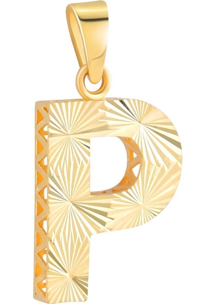 14 Ayar Altın P Harfi Kalemli Kolye Ucu