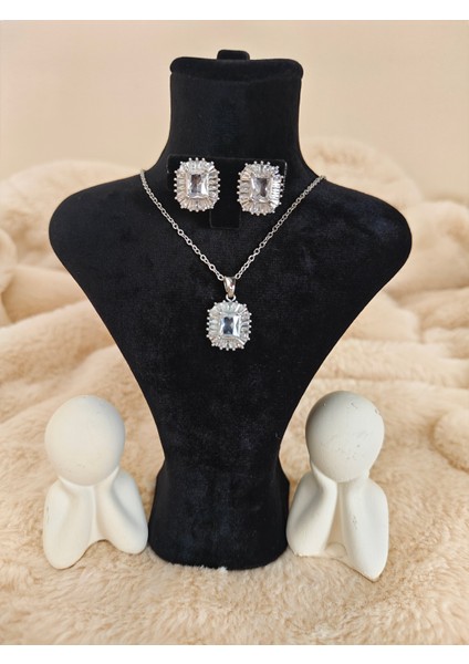 Zirkon Taşlı Çelik Kolye Küpe Seti fiyatları