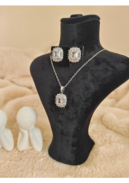 Zirkon Taşlı Çelik Kolye Küpe Seti modelleri