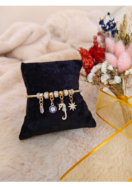 Charmlı Çelik Deniz Atı Detaylı Gold Bileklik indirimleri