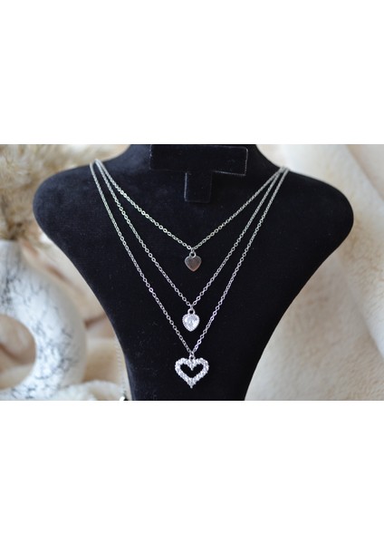 3'lü Çelik Silver Kalp Kolye fırsatları